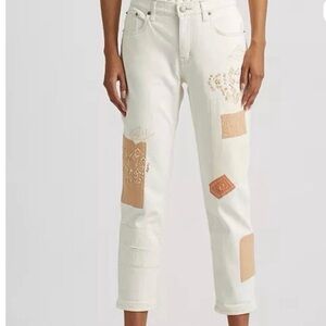 Lauren Ralph Lauren Women's Cream Patchwork Ankle Jeans